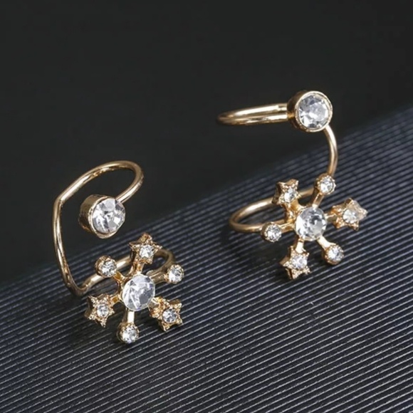 snowflake Crystal Rhinestone Bling flower Jewelry - Cute Clip On Earrings Ear Cuffs Sparkly Flower